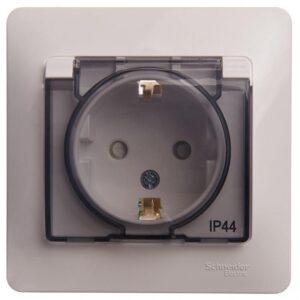 Розетка 1-м СП Glossa 16А IP44 с заземл. защ. шторки с крышкой в сборе бел. SE GSL000148 оптом купить цена