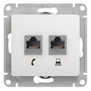 Розетка компьютерная + телефонная 2-м СП Glossa RJ45 + RJ11 кат.5E механизм бел. SE GSL000185 оптом купить цена