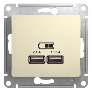 Розетка USB 2-м СП Glossa тип A+A 5В/2.1А 2х5В/1.05А механизм беж. SE GSL000233 оптом купить цена