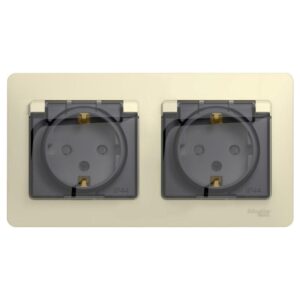 Розетка 2-м СП 2мод. Glossa 16А IP44 с заземл. защ. шторки в сборе беж. SE GSL000247 оптом купить цена