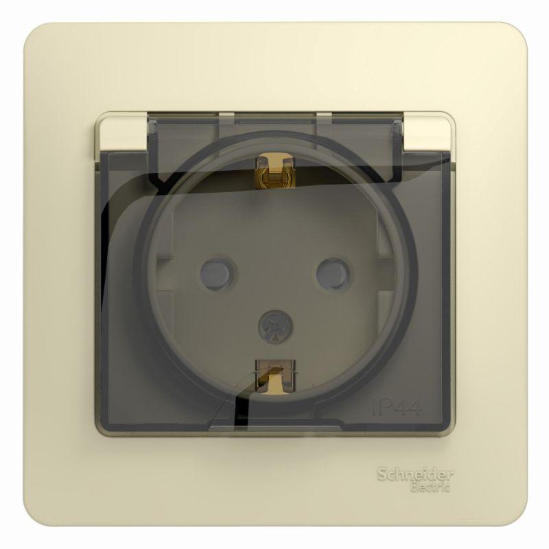 Розетка 1-м СП Glossa 16А IP44 с заземл. защ. шторки с крышкой в сборе беж. SE GSL000248 купить оптом выгодно Розетка 1-м СП Glossa 16А IP44 с заземл. защ. шторки с крышкой в сборе беж. SE GSL000248 оптом купить цена