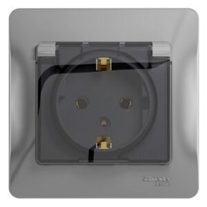 Розетка 1-м СП Glossa 16А IP20 с заземл. защ. шторки с крышкой в сборе алюм. SE GSL000346 оптом купить цена