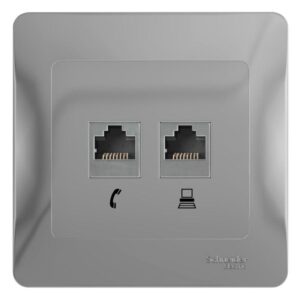 Розетка компьютерная + телефонная 2-м СП Glossa RJ45 + RJ11 кат.5E механизм алюм. SE GSL000385 оптом купить цена
