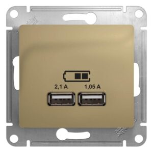 Розетка USB 2-м СП Glossa тип A+A 5В/2100мА 2х5В/1050мА механизм титан SE GSL000433 оптом купить цена