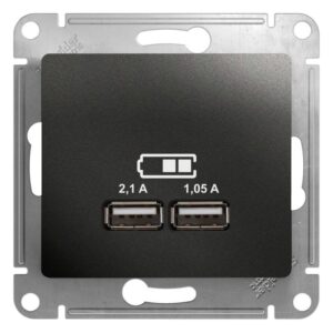 Розетка USB 2-м СП Glossa тип A+A 5В/2100мА 2х5В/1050мА механизм антрацит SE GSL000733 оптом купить цена