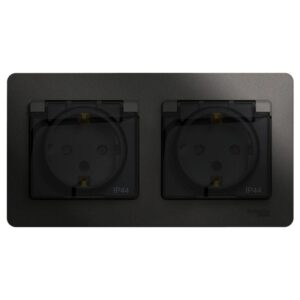 Розетка 2-м СП 2мод. Glossa 16А IP44 с заземл. защ. шторки в сборе антрацит SE GSL000747 оптом купить цена