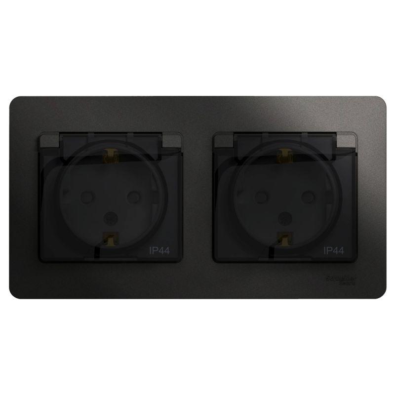 Розетка 2-м СП 2мод. Glossa 16А IP44 с заземл. защ. шторки в сборе антрацит SE GSL000747 купить оптом выгодно Розетка 2-м СП 2мод. Glossa 16А IP44 с заземл. защ. шторки в сборе антрацит SE GSL000747 оптом купить цена