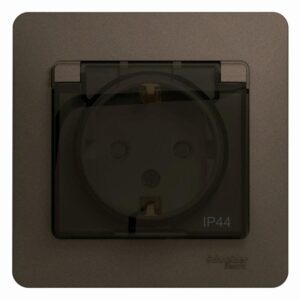 Розетка 1-м СП 1мод. Glossa 16А IP44 с заземл. защ. шторки с крышкой в сборе шоколад SE GSL000848 оптом купить цена