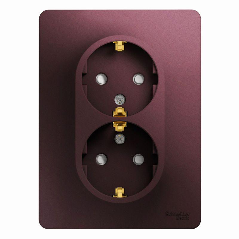 Розетка 2-м СП Glossa 16А IP20 250В с заземл. защ. шторки в сборе баклажан. SE GSL001126 купить оптом выгодно Розетка 2-м СП Glossa 16А IP20 250В с заземл. защ. шторки в сборе баклажан. SE GSL001126 оптом купить цена