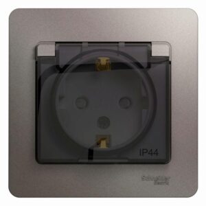Розетка 1-м СП Glossa 16А IP44 250В с заземл. защ. шторки с крышкой в сборе платина SE GSL001248 оптом купить цена