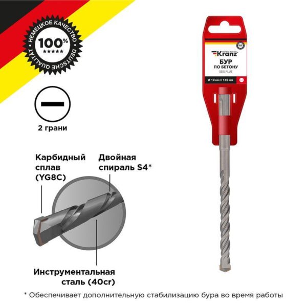 Бур по бетону 10x160мм SDS PLUS Kranz KR-91-0013 оптом купить цена