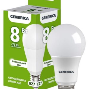 Лампа светодиодная A60 8Вт грушевидная 4000К E27 230В GENERICA LL-A60-08-230-40-E27-G оптом купить цена