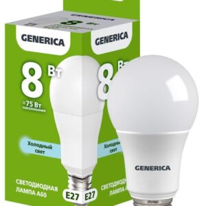 Лампа светодиодная A60 8Вт грушевидная 6500К E27 230В GENERICA LL-A60-08-230-65-E27-G оптом купить цена