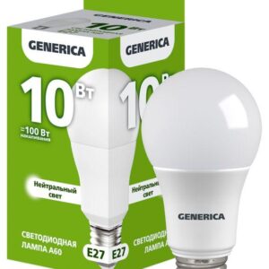 Лампа светодиодная A60 10Вт грушевидная 4000К E27 230В GENERICA LL-A60-10-230-40-E27-G оптом купить цена