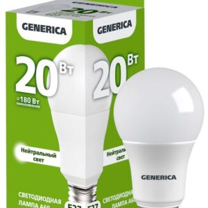 Лампа светодиодная A60 20Вт грушевидная 4000К E27 230В GENERICA LL-A60-20-230-40-E27-G оптом купить цена