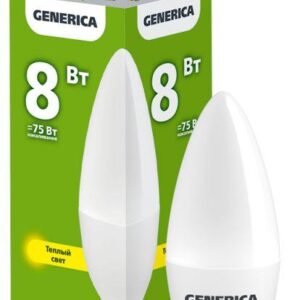 Лампа светодиодная C35 8Вт свеча 3000К E14 230В GENERICA LL-C35-08-230-30-E14-G оптом купить цена