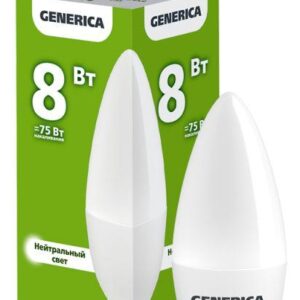Лампа светодиодная C35 8Вт свеча 4000К E14 230В GENERICA LL-C35-08-230-40-E14-G оптом купить цена