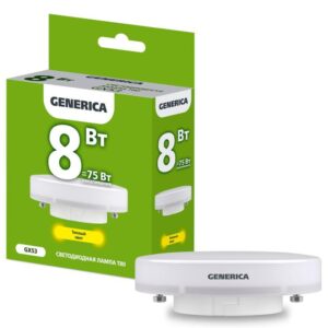 Лампа светодиодная T80 8Вт таблетка 3000К GX53 230В GENERICA LL-T80-08-230-30-GX53-G оптом купить цена
