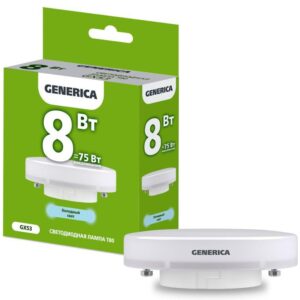 Лампа светодиодная T80 8Вт таблетка 6500К GX53 230В GENERICA LL-T80-08-230-65-GX53-G оптом купить цена