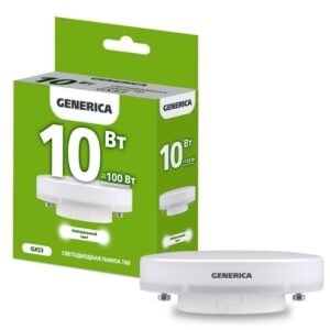 Лампа светодиодная T80 10Вт таблетка 4000К GX53 230В GENERICA LL-T80-10-230-40-GX53-G оптом купить цена