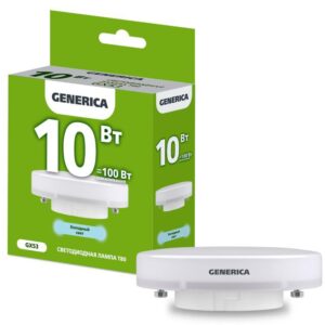 Лампа светодиодная 10Вт T80 таблетка 6500К холод. бел. GX53 1000лм 230В GENERICA LL-T80-10-230-65-GX53-G оптом купить цена