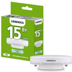 Лампа светодиодная T80 15Вт таблетка 6500К GX53 230В GENERICA LL-T80-15-230-65-GX53-G оптом купить цена
