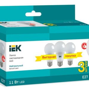 Лампа светодиодная 11Вт A60 шар 4000К нейтр. бел. E27 230В (уп.3шт) IEK LLE-A60-11-230-40-E27-3 оптом купить цена