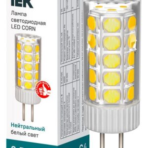 Лампа светодиодная Corn 3Вт капсульная 4000К нейтр. бел. G4 12В керамика IEK LLE-Corn-3-012-40-G4 оптом купить цена