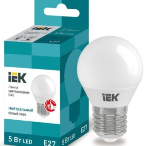 Лампа светодиодная Eco G45 5Вт шар 4000К нейтр. бел. E27 450лм 230-240В IEK LLE-G45-5-230-40-E27 оптом купить цена