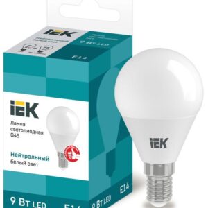 Лампа светодиодная Eco G45 9Вт шар 4000К нейтр. бел. E14 230В IEK LLE-G45-9-230-40-E14 оптом купить цена
