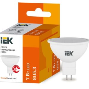 Лампа светодиодная ECO MR16 7Вт 3000К тепл. бел. GU5.3 630лм 230-240В IEK LLE-MR16-7-230-30-GU5 оптом купить цена