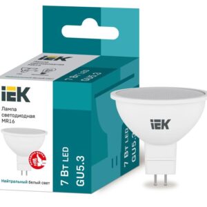 Лампа светодиодная Eco 7Вт MR16 софит 4000К нейтр. бел. GU5.3 630лм 230-240В IEK LLE-MR16-7-230-40-GU5 оптом купить цена