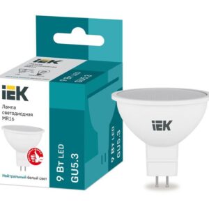 Лампа светодиодная 9Вт MR16 софит 4000К нейтр. бел. GU5.3 230В IEK LLE-MR16-9-230-40-GU5 оптом купить цена