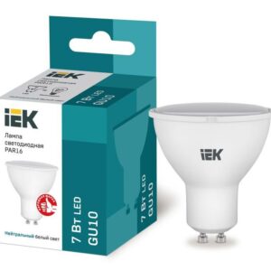 Лампа светодиодная Eco 7Вт PAR16 софит 4000К нейтр. бел. GU10 230В IEK LLE-PAR16-7-230-40-GU10 оптом купить цена