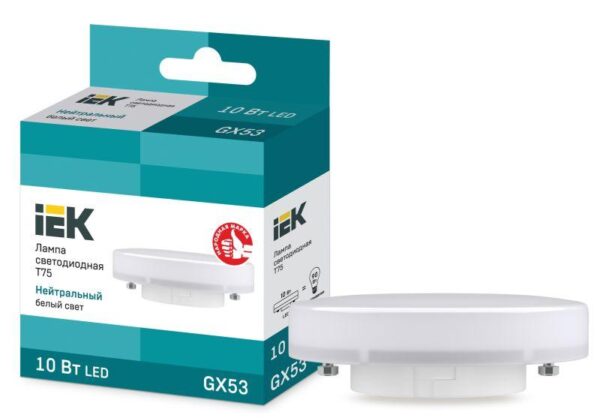 Лампа светодиодная Eco 10Вт T75 таблетка 4000К нейтр. бел. GX53 230В IEK LLE-T80-10-230-40-GX53 оптом купить цена