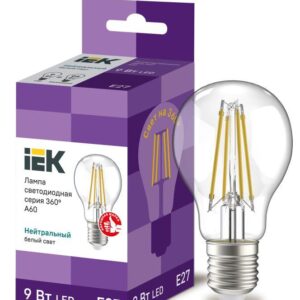 Лампа светодиодная филаментная 360° 9Вт A60 шар прозрачная 4000К нейтр. бел. E27 230В IEK LLF-A60-9-230-40-E27-CL оптом купить цена