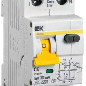Выключатель автоматический дифференциального тока 2п (1P+N) C 6А 30мА тип A 6кА АВДТ-32 IEK MAD22-5-006-C-30 оптом купить цена