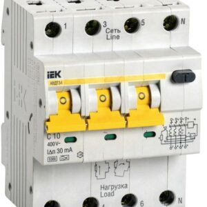 Выключатель автоматический дифференциального тока 4п (3P+N) C 10А 30мА тип A 6кА АВДТ-34 IEK MAD22-6-010-C-30 оптом купить цена
