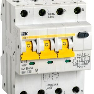 Выключатель автоматический дифференциального тока 4п (3P+N) C 16А 30мА тип A 6кА АВДТ-34 IEK MAD22-6-016-C-30 оптом купить цена