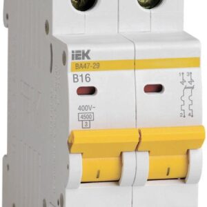 Выключатель автоматический модульный 2п B 16А 4.5кА ВА47-29 IEK MVA20-2-016-B оптом купить цена