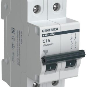Выключатель автоматический модульный 2п C 16А 4.5кА ВА47-29М GENERICA MVA21-2-016-C-G оптом купить цена