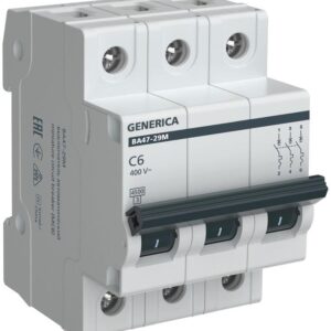 Выключатель автоматический модульный 3п C 6А 4.5кА ВА47-29М GENERICA MVA21-3-006-C-G оптом купить цена