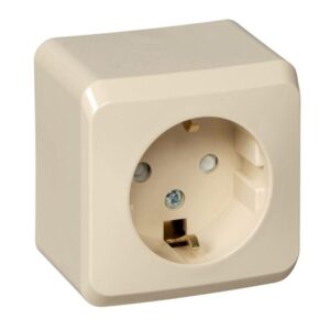 Розетка 1-м ОП Этюд 16А IP20 250В с заземл. защ. шторки крем. SE PA16-004K оптом купить цена