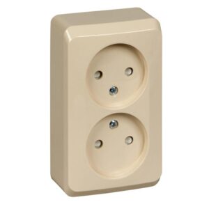 Розетка 2-м ОП Этюд 16А IP20 250В защ. шторки без заземл. крем. SE PA16-006K оптом купить цена