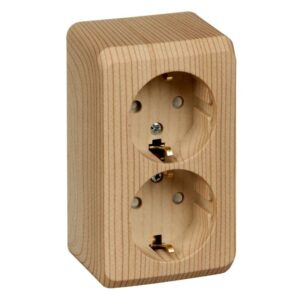 Розетка 2-м ОП Этюд Дача 16А IP20 250В с заземл. защ. шторки сосна SE PA16-008D оптом купить цена