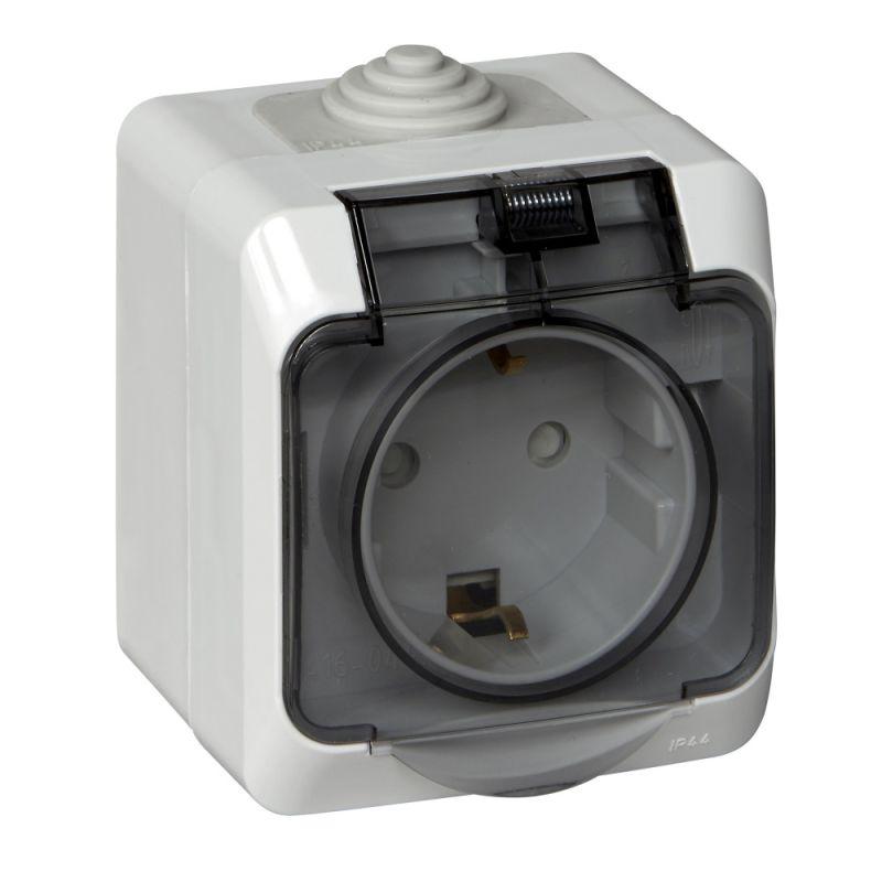 Розетка 1-м ОП Этюд 16А IP44 250В с заземл. защ. шторки с крышкой сер. SE PA16-044C купить оптом выгодно Розетка 1-м ОП Этюд 16А IP44 250В с заземл. защ. шторки с крышкой сер. SE PA16-044C оптом купить цена