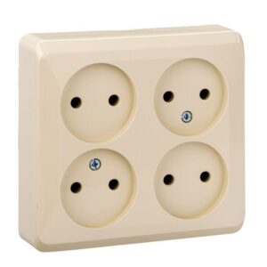 Розетка 4-м ОП Этюд 16А IP20 250В без заземл. без защ. шторок крем. SE PA16-205K оптом купить цена