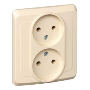 Розетка 2-м СП Этюд 16А IP20 250В без заземл. без защ. шторок крем. SE PC16-005K оптом купить цена