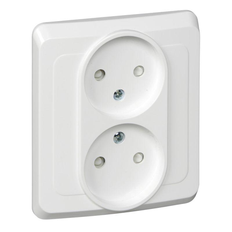 Розетка 2-м СП Этюд 16А IP20 250В без заземл. защ. шторки бел. SE PC16-006B купить оптом выгодно Розетка 2-м СП Этюд 16А IP20 250В без заземл. защ. шторки бел. SE PC16-006B оптом купить цена