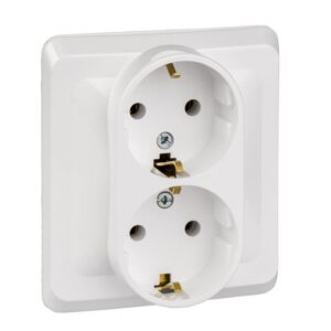 Розетка 2-м СП Этюд 16А IP20 250В с заземл. без защ. шторок бел. SE PC16-007B оптом купить цена